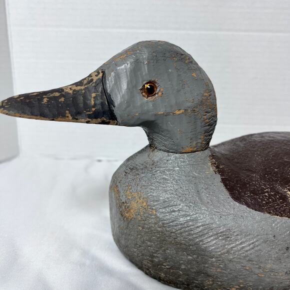Mid 1900s VTG Hand Carved Wooden Mallard Duck Hunting Decoy Antique Metal Keel - Picture 3 of 14